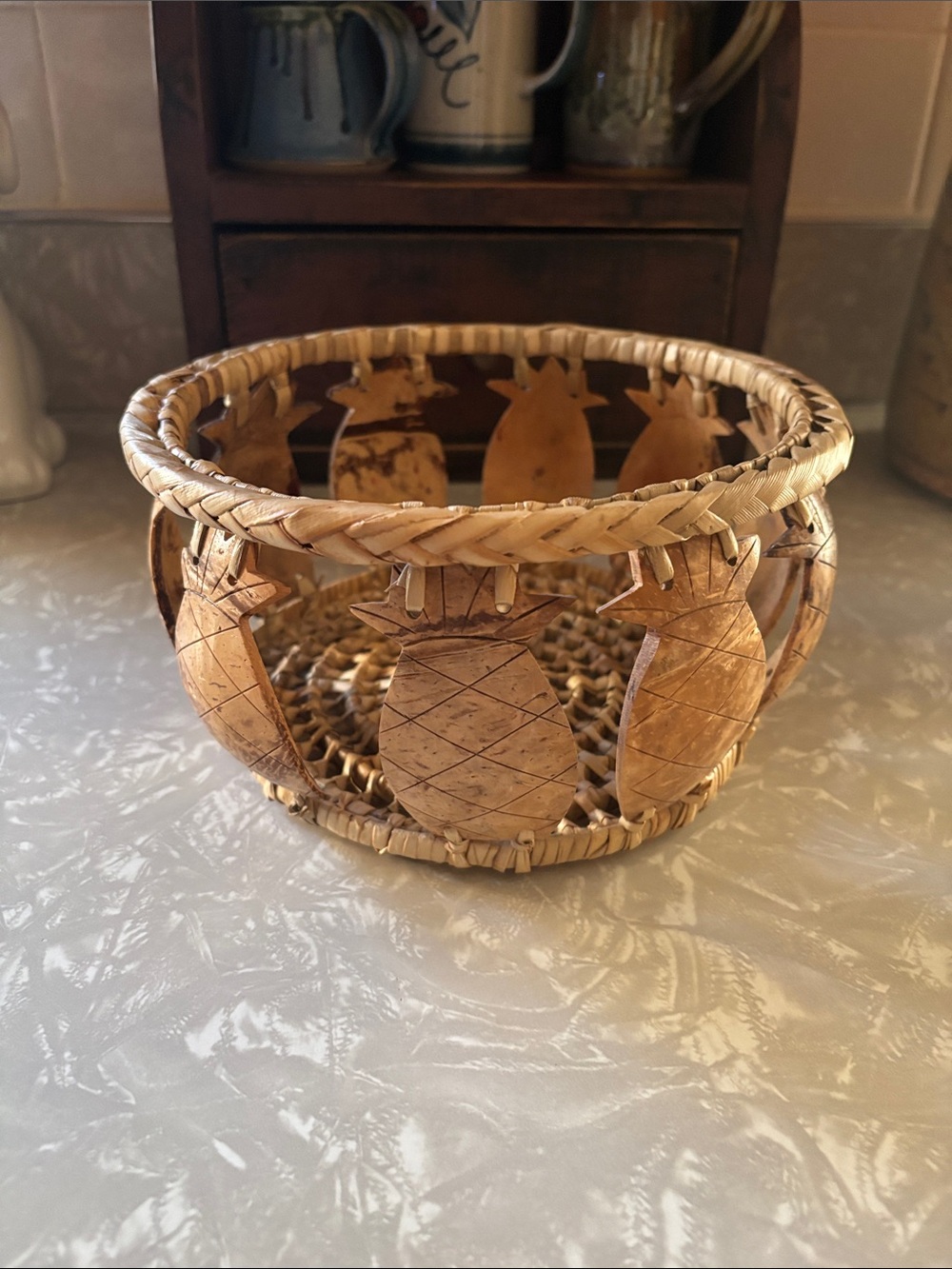 Handcrafted Pineapple Woven Decorative Basket - Natural